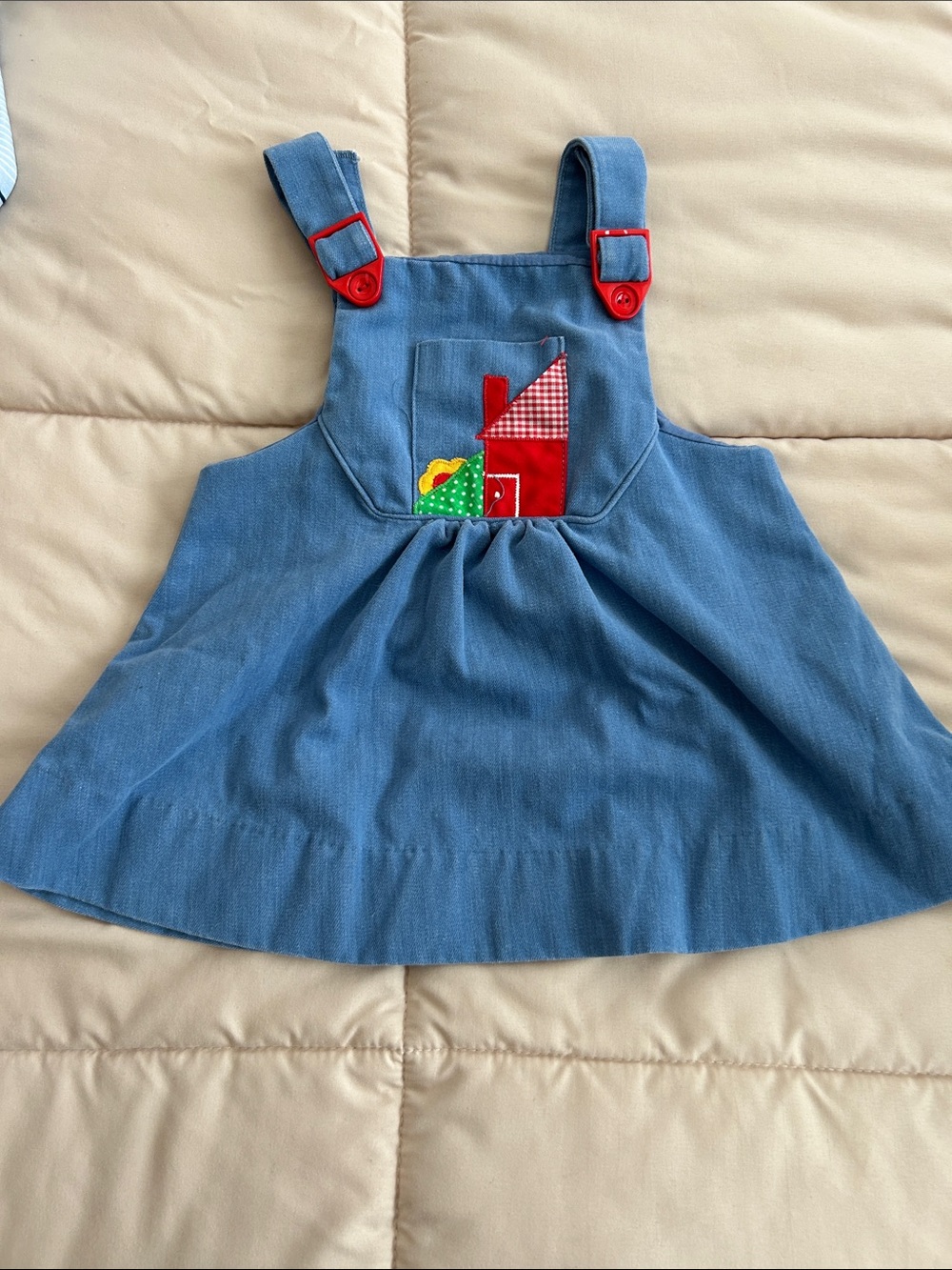 Vintage Blue Girls' Pinafore Dress with Red Accents size 3